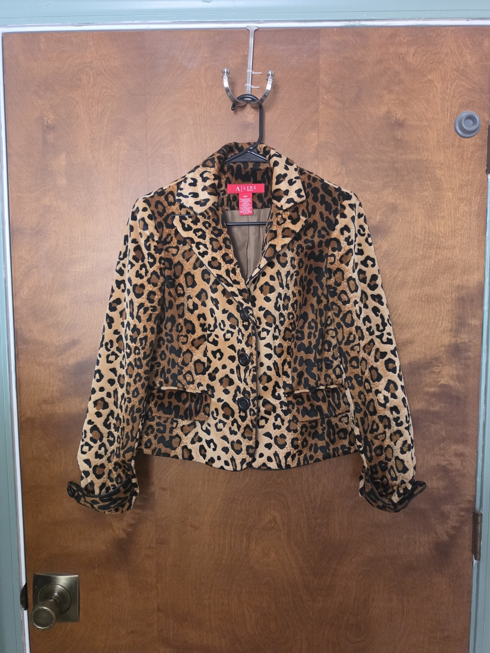 Women's Leopard Print Blazer Jacket - Brown/Black